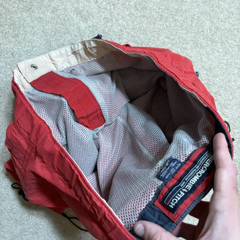 Vtg Abercrombie & Fitch Swim Shorts Mens Medium Red Lined Cargo Trunks Belt 90s